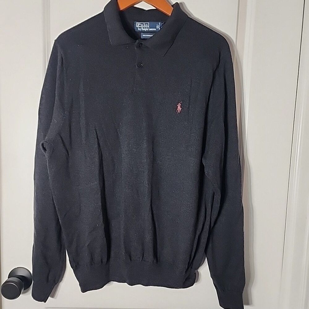 Polo Ralph Lauren 100% Merino Wool Collared Sweater Mens Size XL Gray Pony Logo